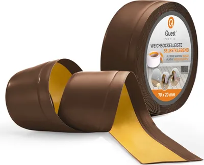 Produktbild von QUEST Weichsockelleiste Selbstklebend 70x20mm, 20m, PVC Sockelleiste, Breite Knickleiste für Wände, Boden, Flexibel, Dekorativ, UV-beständig, bronze