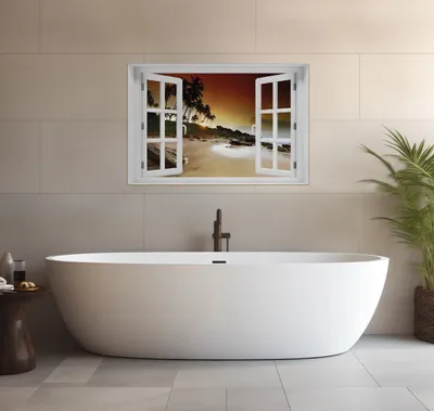 Produktbild von Wallario wasserfestes Poster selbstklebend 91,50 x 61 cm, Sri Lanka - Palmenstrand mit Sonnenuntergang, Badezimmerposter Spritzschutz mit Hochglanzoberfläche in Glasoptik