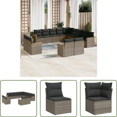 Produktbild von The Living Store 13-tlg. Garten-Sofagarnitur mit Kissen Grau Poly Rattan