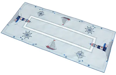 Produktbild von Tischläufer VALERIE Maritime Stickerei aus Polyester blau 40 x 90 cm