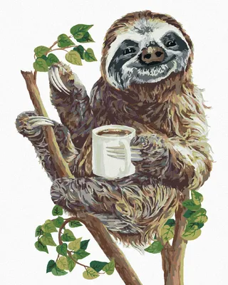 Produktbild von Zuty - Malen nach Zahlen - FAULTIER UND KAFFEE (HOLLY SIMENTAL), 40x50 cm, mit Keilrahmen (bereits gespannt)