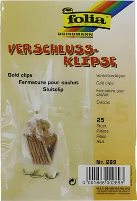 Produktbild von folia Verschluss-Clips Länge: ca. 30 mm gold 25 Stück