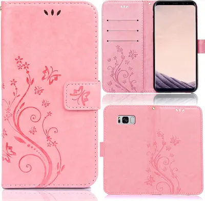 Produktbild von Handy Tasche für Samsung Galaxy S8 Schutz Hülle Handyhülle mit Blumenmuster Klapp Hülle mit Standfunktion und Kartenfächer Rosa
