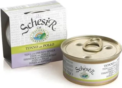 Produktbild von Schesir Dose in Brühe Thunfisch & Hühnerfilet 70g