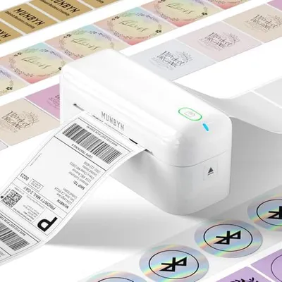 Produktbild von Munbyn Bluetooth -Etikettdrucker DHL, 4x6, Thermal Shopify, eBay, Etsy, Amazon, EVRI, DPD, UPS, FedEx, 402b, Weiß