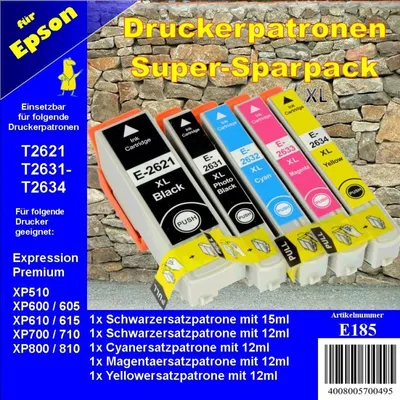 Produktbild von E185 - TiDis Supersparpack mit 5 Ersatzpatronen B/C/M/Y/PB für T26XL