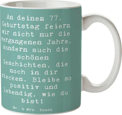 Produktbild von Mr. & Mrs. Panda Tasse Spruch 77. Geburtstag Geschichten - Meeresbrise - Geschenk, Trinkbecher, Kaffeetasse, vergangene Jahre, Becher, einzigartig, Geburtstagsgeschenk