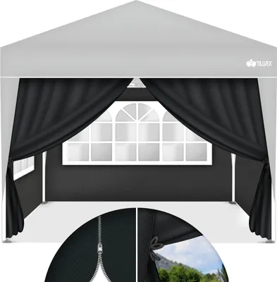 Produktbild von tillvex® 4X ściana boczna czarna do altany 3x3m i 3x6m | składane panele boczne altany wodoodporne | okno boczne i zamek błyskawiczny | ściany boczne do namiotu ogrodowego namiot imprezowy