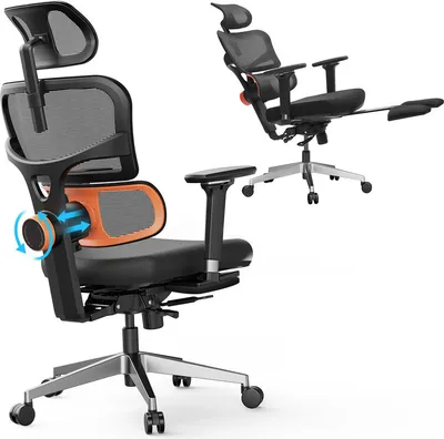 Image de (Version Pro) Chaise de bureau ergonomique avec repose-pieds, chaise de bureau avec dossier haut et soutien lombaire réglable unique, chaise de bureau avec accoudoirs 4D