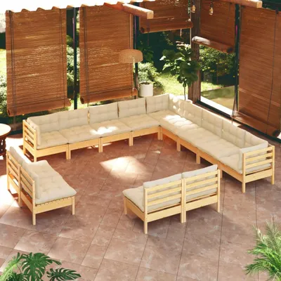 Produktbild von Möbel 13-tlg. Garten-Lounge-Set mit Creme Kissen Massivholz Kiefer - Terrassenmöbel 3096887