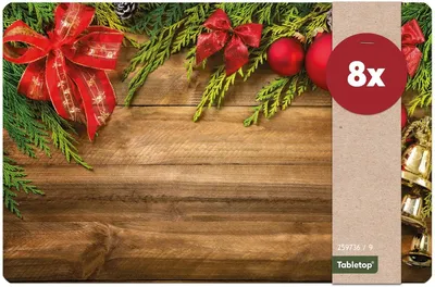 Immagine prodotto di Set di 8 tovagliette lavabili con decorazioni natalizie e legno
