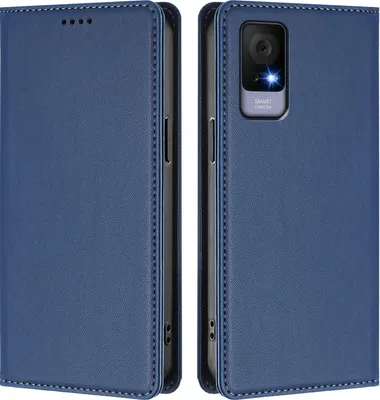 Image de Étui en cuir pour TCL 405/406/406s/408/T506D, étui à rabat magnétique en cuirPolyuréthaneavec support, bleu foncé