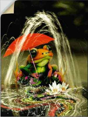 Produktbild von ARTland Wandbild, selbstklebend Frosch mit rotem Schirm Größe: 60x80 cm