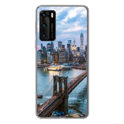 Produktbild von MuchoWow® Handyhülle Schutzhülle Hülle für Huawei P40 New York - Brooklyn Bridge - Boot Silikon Softcase Handy Hülle - Handytasche