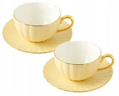 Productafbeelding van Porseleinen Beker 2 stuks Geel 220ml Gold Edge Elegance voor koffie