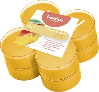 Produktbild von Bolsius Duftteelichter Maxi True Scents Mango Ø 4,6 cm, 8er Pack