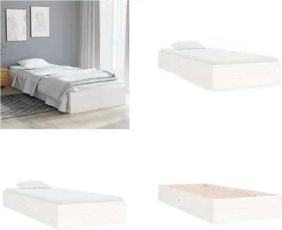 Produktbild von vidaXL Massivholzbett Weiß 75x190 cm - Bettrahmen - Bettgestell - Bett - Holzbettrahmen
