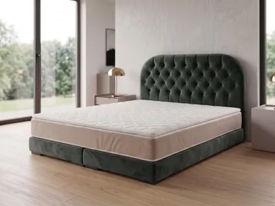 Produktbild von Polsterbett  LEON 4 mit Kopfteil, modernes gepolstertes Bett in 200 x 200 cm Farbe: Dunkelgrün