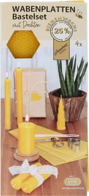 Produktbild von Wabenplatten Bienenwachs Bastelset mit Docht, 4er-Pack