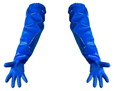 Produktbild von Lange Gummihandschuhe mit Ärmelstulpen 60 cm in Blau - Größe 8