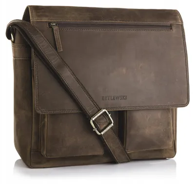 Produktbild von Betlewski Herren Leder Umhängetasche Groß für Laptop Braun