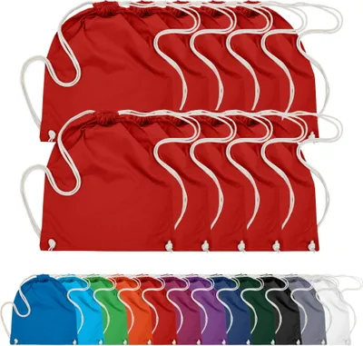 Produktbild von 10er PACK Baumwoll Turnbeutel Sportbeutel Zuziehbeutel Sack Schuhbeutel Rucksack Gym Sack, in Farbe: Rot