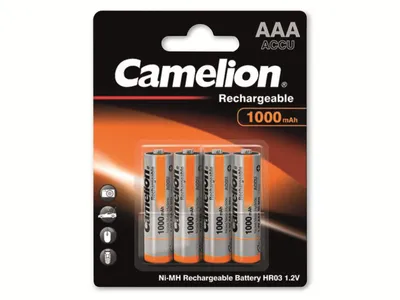 A package of four AAA rechargeable batteries.