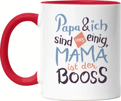 Produktbild von Papa & Ich Sind Uns Einig Mama Ist Der Boss Tasse Rot  Geschenkidee Muttertag Humor Sarkasmus