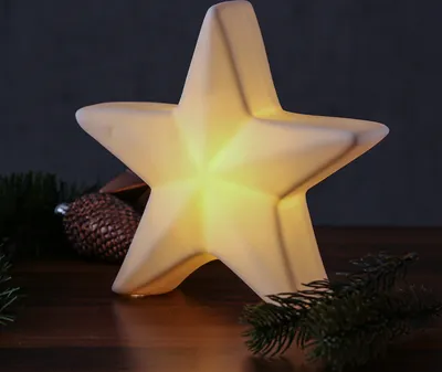 LED Stern - Dekostern - warmweiße LED - Porzellan - H: 19cm - inkl. Batterie - für Innen - weiß