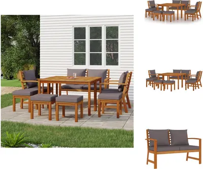 Produktbild von vidaXL 9-tlg. Garten-Essgruppe mit Kissen Massivholz Akazie -  Gartenmöbel-Sets