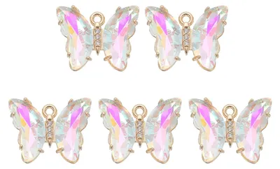 5 Schmetterlings-Anhänger, Messing, Zirkon, 19x15 mm, Blau/Gelb
