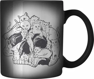 Produktbild von Trendation - Totenkopf Farbwechsel Zauber-Tasse Katzen Kaffee Frauen Mädchen Männer Tattoo Geschenk Damen Idee Grafik Katzenbesitzerin (Schwarz)