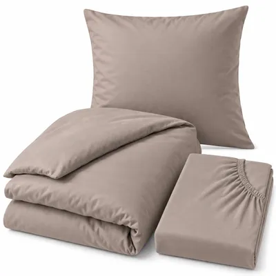 Produktbild von Bierbaum Mako Satin Bettwäsche mit Spannbettlaken Taupe 155 x 220 cm