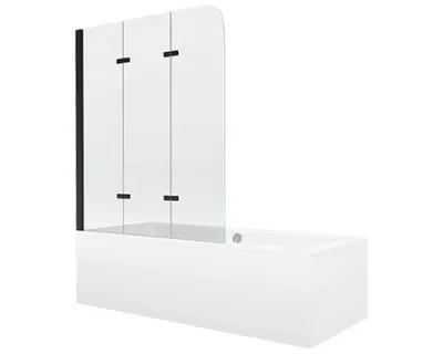 Zdjęcie produktu dla Mexen Cube wanna prostokątna 180 x 80 cm z obudową i parawanem 3-skrzydłowym 120 cm, transparent, czarny - 550518080X9012037000