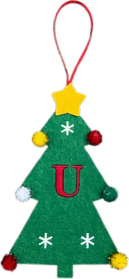 Produktbild von Weihnachtsbaum-Anhänger-Ornament mit Schlüsselband, 26 Buchstaben-Design, Filzstoff, Weihnachtsdekoration zum Aufhängen am Weihnachtsbaum