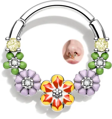 Imagen del producto de Adorno para piercing nasal, tipo septum, con forma de flor, calibre 16G, acero inoxidable 316L