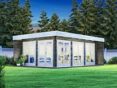 Produktbild von Alpholz Gartenlounge Viva B aus Holz in Naturbelassen mit 44 mm Wandstärke, Größe: 588 x 400 cm, Flachdach