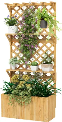 Produktbild von Hochbeet mit Spalier, Blumenkasten, 2 Regale, Drainagelöcher, 76 x 33 x 177 cm