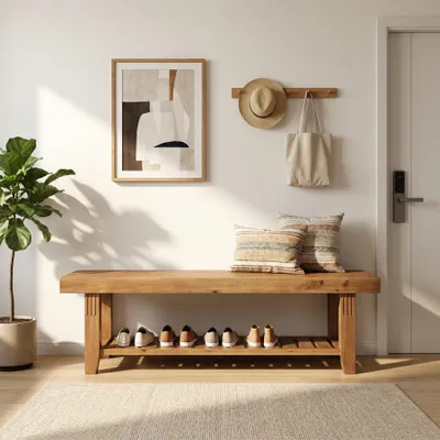 Produktbild von 160 cm Sitzbank, Doppelstöckige Schuhbank,  für Eingangsbereiche, Schlafzimmer, Wohnzimmer, Fußende des Bettes