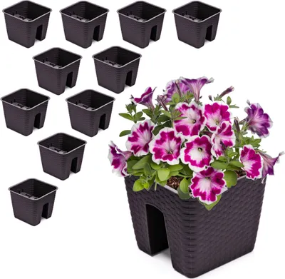 Produktbild von Satz von 10 Stck Balkonkiste 8,5 L Blumenkasten Geländerkasten Balkonkasten Geländertopf 27,2 cm x 27,2 cm H 22,5 cm Farbe Umbra Rattan-Imitat Quadrat aus Kunststoff Modern Glamour Geschenkdekoration