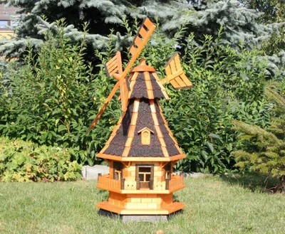 Produktbild von Holzwindmühle mit Gauben und Solarbeleuchtung schwarz Typ 4.1