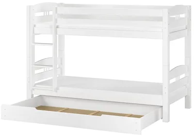 Produktbild von Etagenbett Kiefer weiß 90x200 Massivholzbett Kinderbett Zubehör wählbar V-60.10-09WRollrost. Matratzen und Bettkasten inkl.