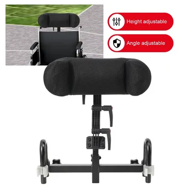 Produktbild von Universelle Rollstuhl Kopfstütze - Nackenstützkissen - 22 mm Klemmhalterung - werkzeuglose Höhen Breiten Neigungs Verstellung - passend für die meisten Rollstühle - Eisenkonstruktion
