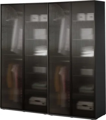Produktbild von Drehtürenschrank mit Schubladen Falttürenschrank 4-türig Schrank mit Einlegeböden und Kleiderstange, Schlafzimmer - Schrank Minewra 200- Schwarz Flutes