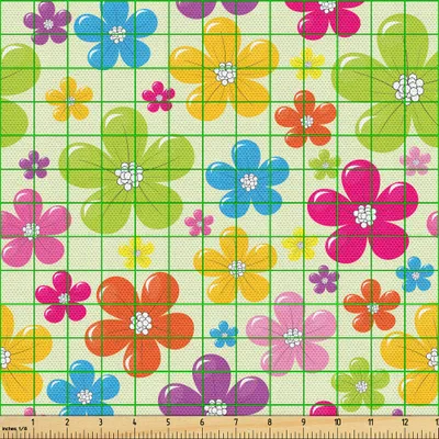 Produktbild von ABAKUHAUS Bunt Gewebe als Meterware, Sixties inspirierte bunte Blumen-Hippie-Motive, die Natur-Illustration blühen, 10 M (148 x 1000 cm), Mehrfarbig