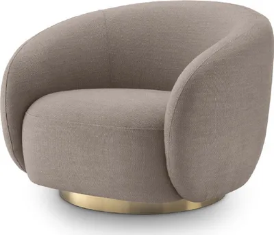 Produktbild von Casa Padrino Luxus Drehsessel Sandfarben / Messing 96 x 85 x H. 74 cm - Wohnzimmer Sessel - Wohnzimmer Möbel - Luxus Qualität