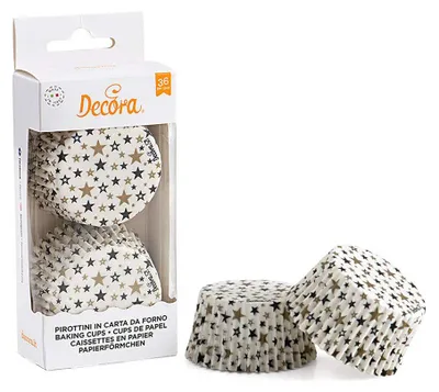 36 Backförmchen Black & Gold Stars, Ø 5 cm, Backpapier