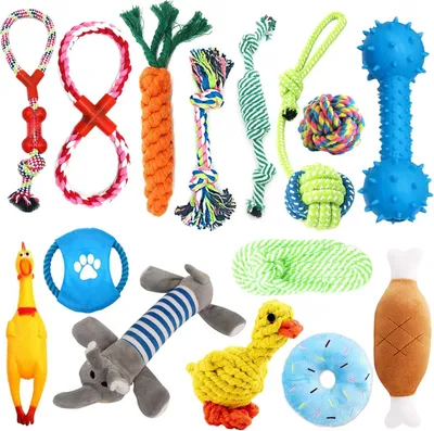 Immagine prodotto di set di 15 pezzi per cuccioli in cotone naturale - atossico e inodore - gioco interattivo in corda - robusto e favorisce la pulizia dei denti nei cani