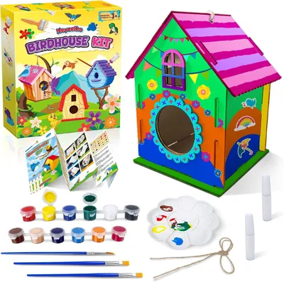 Produktbild von Vogelhaus-Bauset für Kinder, DIY, 1 Stück, inklusive Farben und Pinsel für die kreative Gestaltung