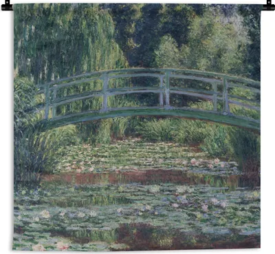Produktbild von MuchoWow® Wandteppich Wandbehang Die japanische Brücke und die Seerosen - Gemälde von Claude Monet 150x150 cm Tapisserie Dekoration Wandtuch - Wohnaccessoires - Modernes